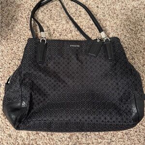 Coach Madison Signature Black C Maggie Purse Tote Bag Lining turquoise Blue